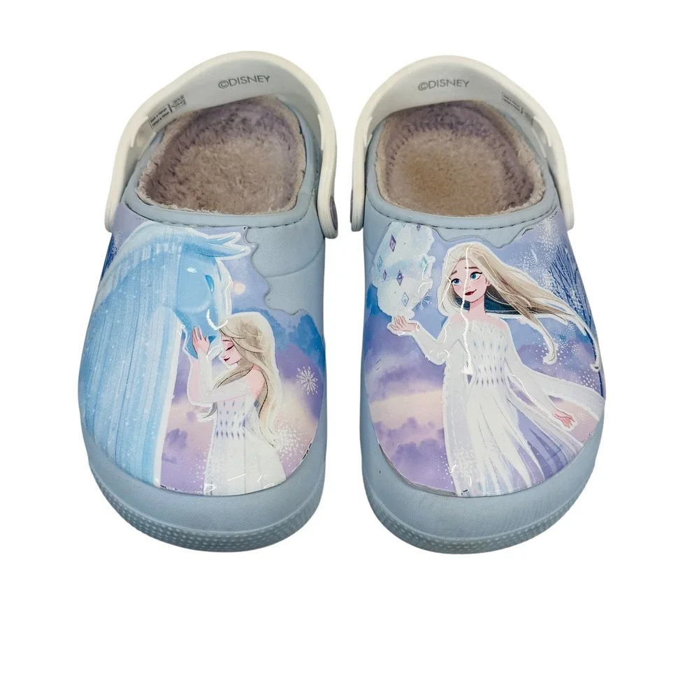 Disney Frozen Crocs J2 Kids Fuzzy Lined Clogs Elsa Blue Slip-On Winter Shoes‎